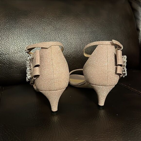 SALE!!! Sergio Rossi Glitterama Blush Pink Gem Logo Strappy Kitten Heel - Picture 5 of 8